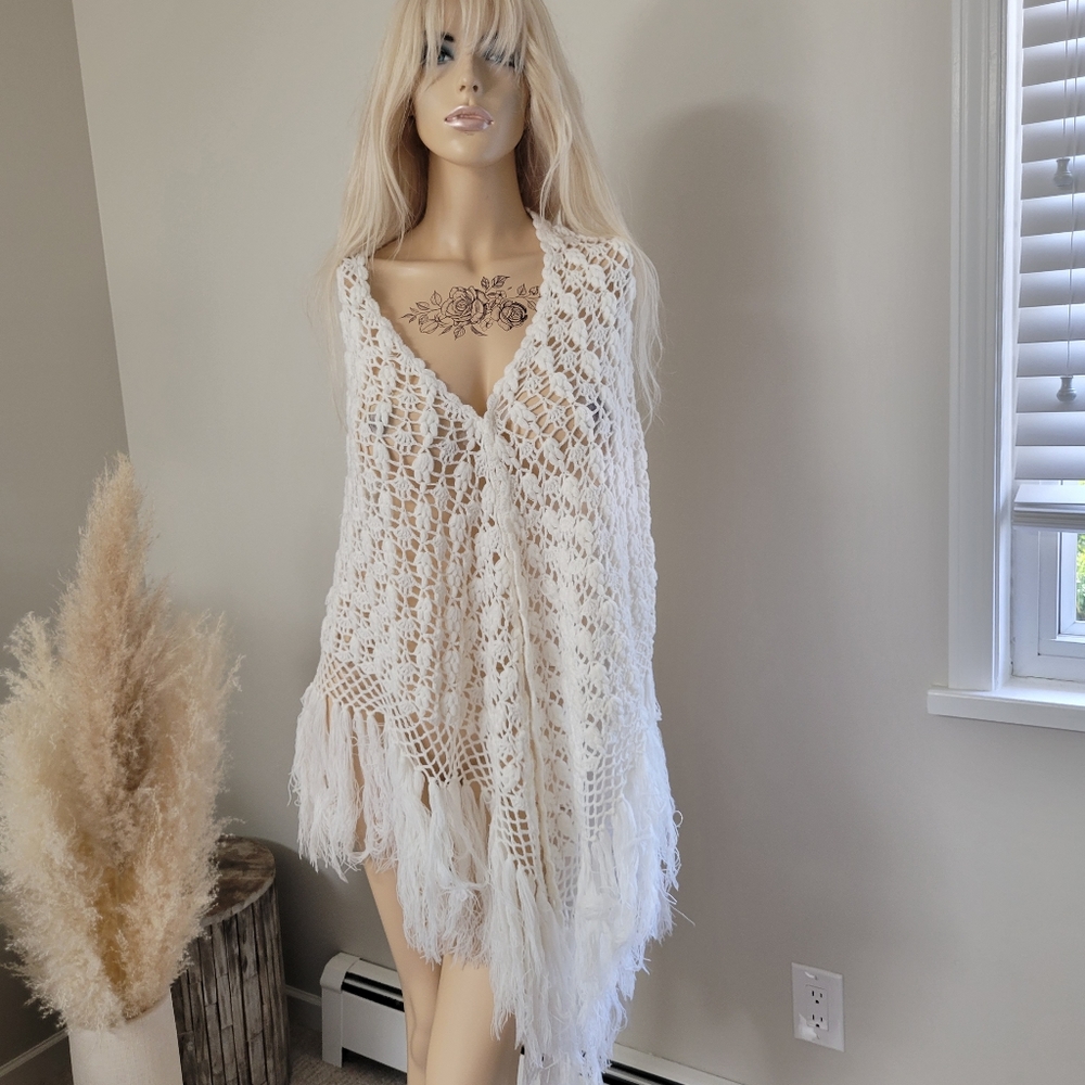 Vintage 70s crochet shawl hippy boho - Picture 4 of 6